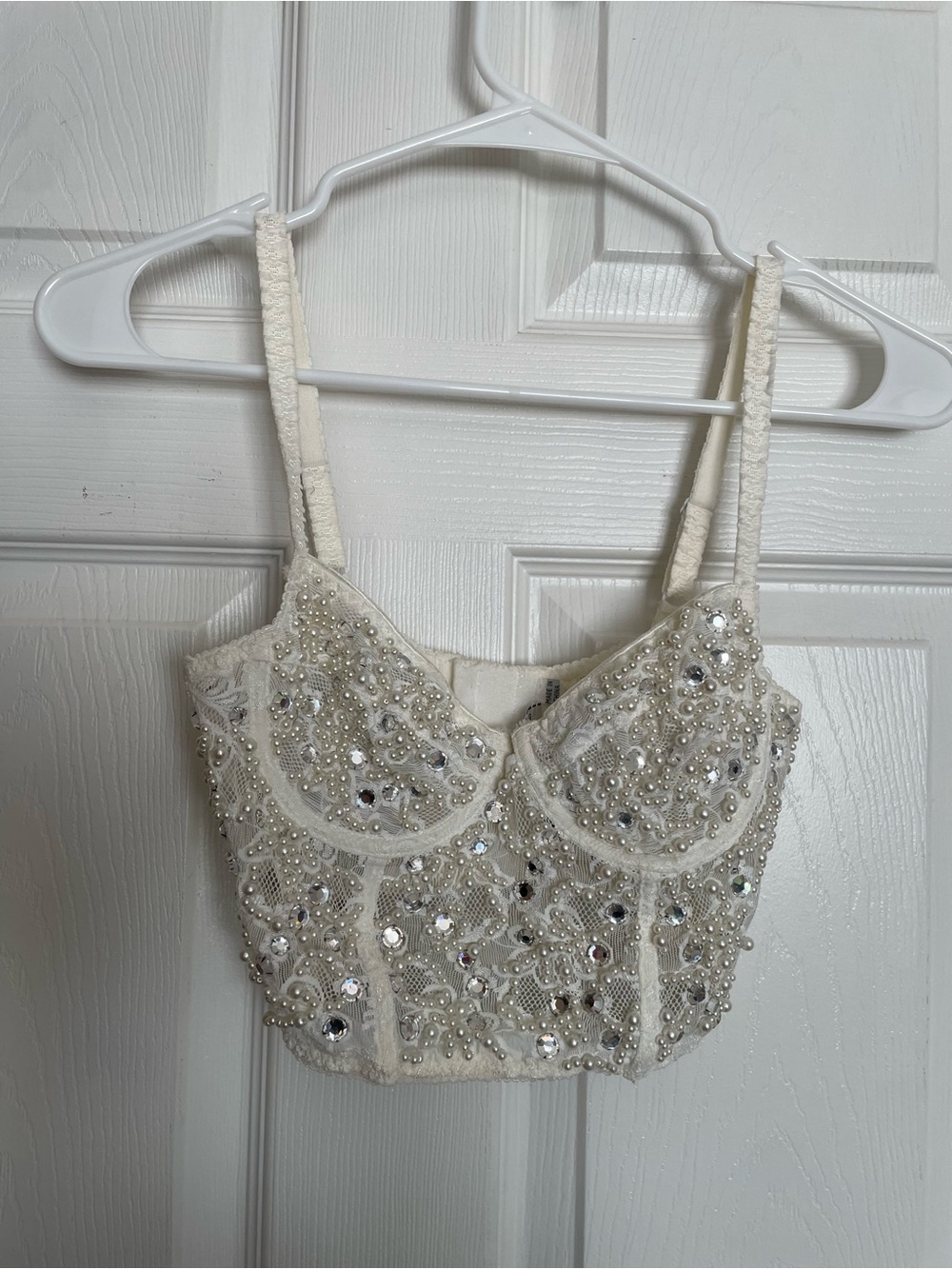 DKNY Women’s size Small Embellished Ivory Beaded Bustier Crop Top